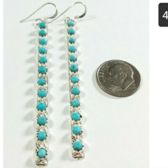 Zuni Turquoise Dangle Earrings X5 - Picture 2 of 3